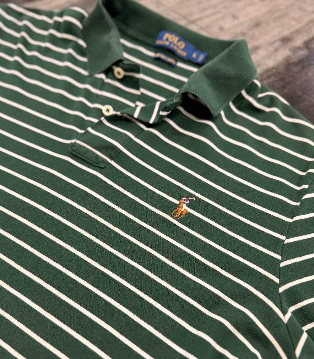 Polo Ralph Lauren Pima Soft Touch L Green White Striped Multicolor Pony Shirt